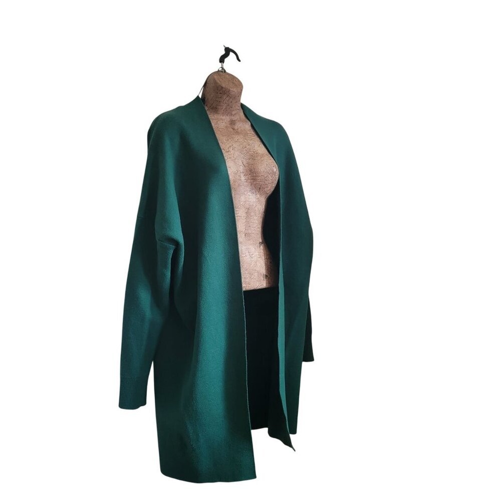 Womens Open Front Longline Cardigan Sweater Relaxed Fit Emerald Green Soft Knit